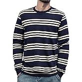 ZVX Striped Long Sleeve Shirt Men,Crewneck Mens Striped T Shirt, Classic Casual Top Dark Blue Stripes Small