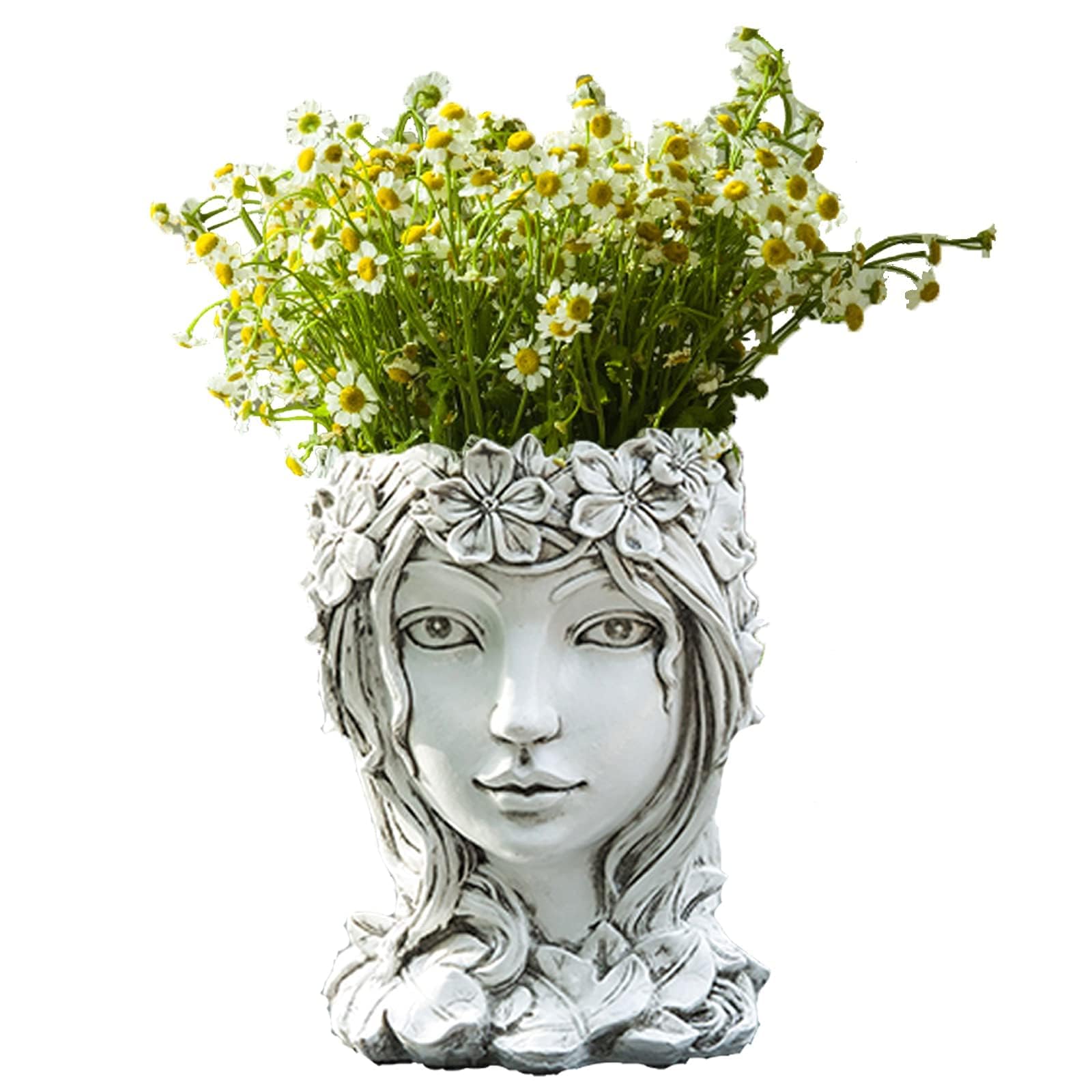 Photo 1 of (SMALL)Happy L Face Flower Pot Head Planter Pots Succulent Planter Goddess Face Planter with Drainage Hole for Indoor Outdoor Plants(A-White)