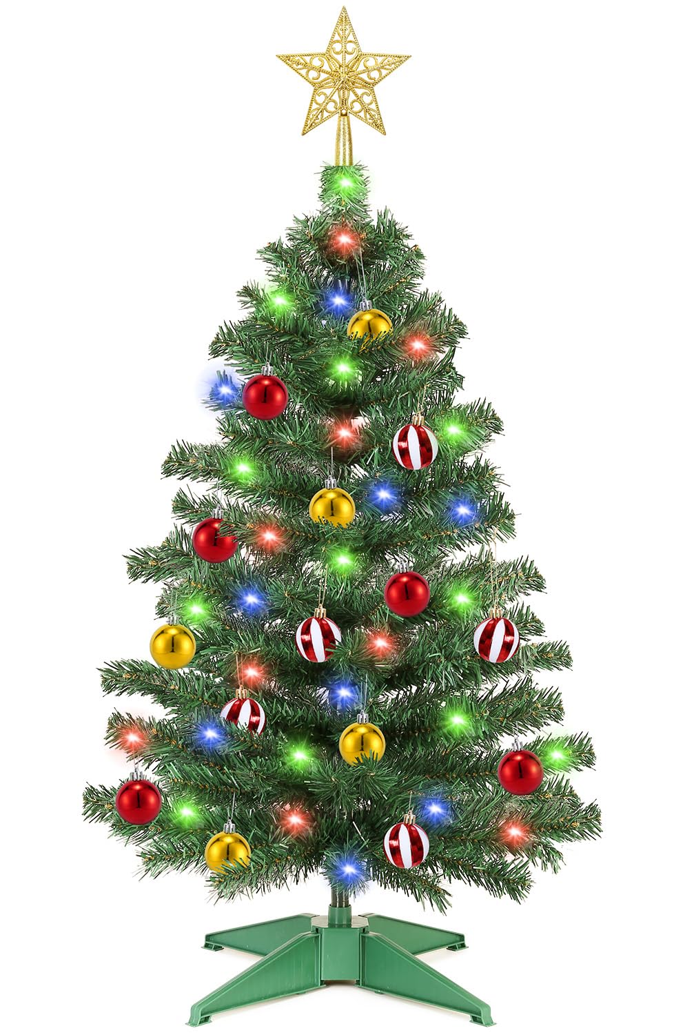 Photo 1 of [ Timer & 12 Modes ] 3 Ft Christmas Tree with 50 Warm White & Multi Color Lights 15 Ball Ornaments 3D Star Remote Control Battery Operated Small Christmas Tree Xmas Christmas Decorations (Green PVC)