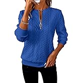 Melliflo Women's Quilted Sweatshirts Zipper Neck Long Sleeve Textured Solid Casual Loose Fashion Fall Pullover Tops