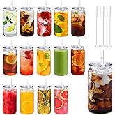 TANEMUDO 14 Pack Acrylic Mason Jars with Lids and Straws 16 oz Iced Coffee Tumbler Water Bottles Plastic Drinking Cups for Milk Juice Beverage Beer (Clear)