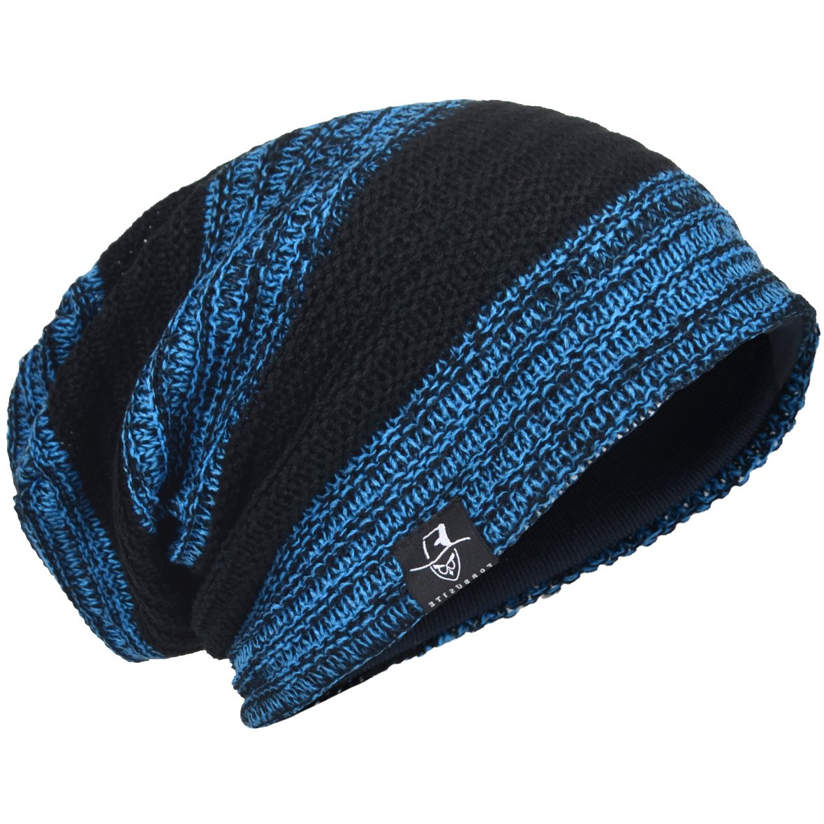 Men Oversize Beanie Slouch Skull Knit Large Baggy Cap Ski Hat B08 (Retro-Blue)
