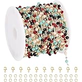 SMYHTGLIF 5 Meters Mixed Color Crystal Chain Spool Gold Plated Brass Bead Chain for Jewelry Making DIY Craft Bulk Jewelry Findings