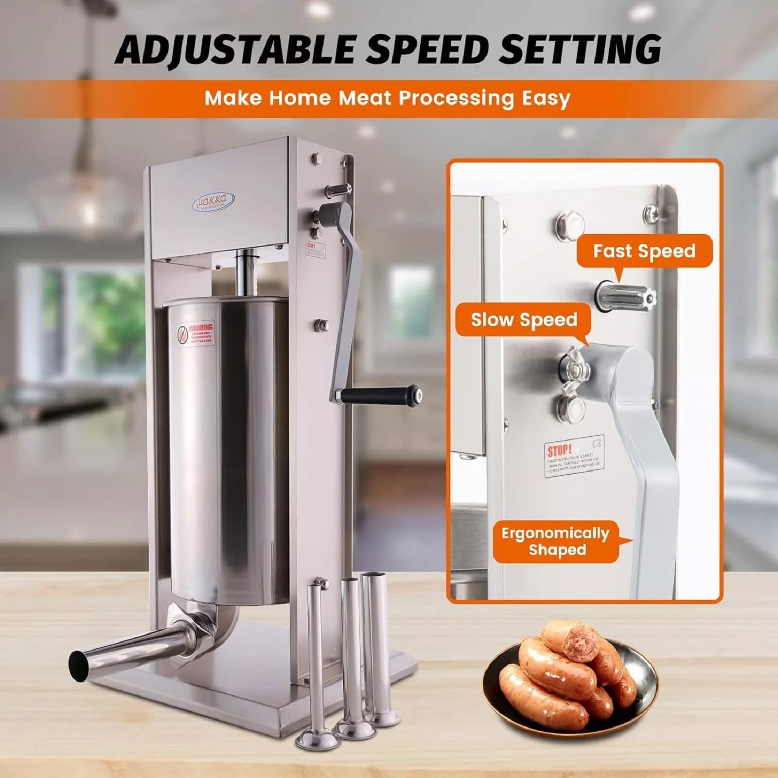 Hakka 15L/32LB Sausage Stuffer, Vertical Sausage Maker and Sausage Filler with 4 Sttuffing Tubes (15L)