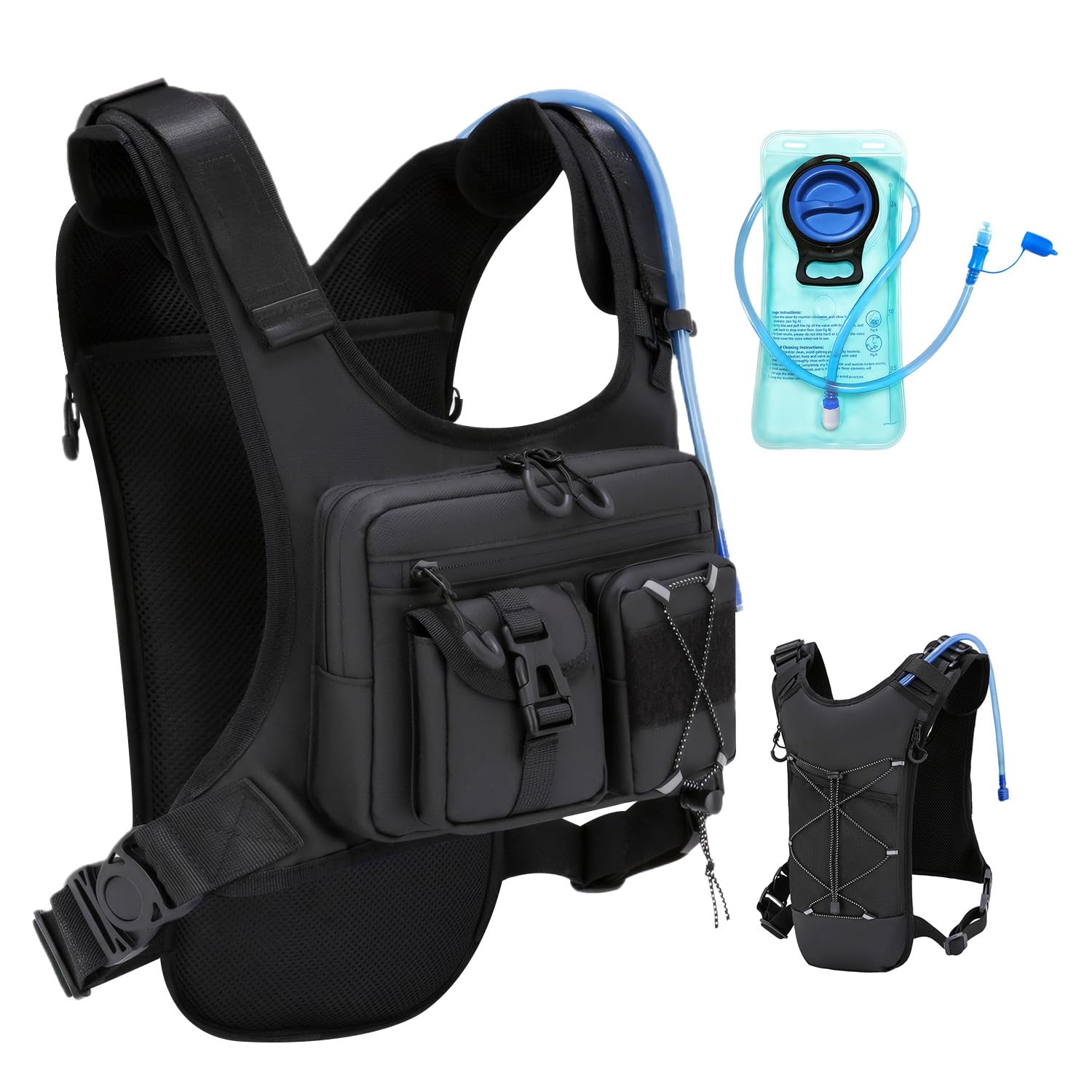 FTCYCRU Running Bag Hydration Vest,Cycling Hydration Backpack 5L for Women and Men，Lightweight Hydration Pack for Marathon Trail Race Jogging Hiking and Climbing. (black, one size)