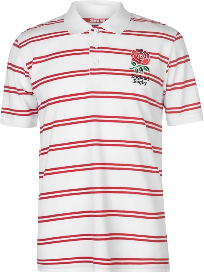 Rfu Mens England Rugby Stripe Polo Shirt Tee Top Short Sleeve