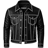 RABCHI Men’s Distressed Brown Lambskin Leather Trucker Jacket - Men Genuine Vintage Motorcycle Biker Style Western Jackets