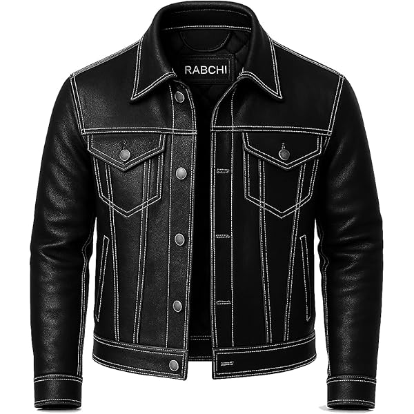 Vintage Style Leather Trucker Jacket - Black Classic For Men at