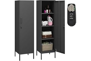 Steehoom Metal Locker, Storage Cabinet with Digital Lock, Steel File Cabinet with 3 Adjustable Shelves for School, Living Room, Bedroom, Office (Black, 15.75" D x 15.75" W x 59.06" H)