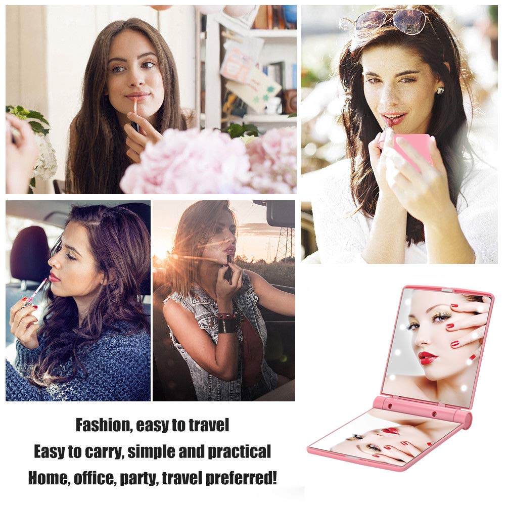 Mini Makeup Mirror- Hansong Pocket Sized Mirror with Light,Portable Folding Cosmetic Mirror, Folding Pocket Compact Mirror for Travel or Outside