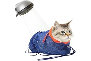Catcan Breathable Mesh Anti Scratch Adjustable Cat Grooming Bag for Nail Trimming, Bathing - Polyester Soft Cat Washing Bag (