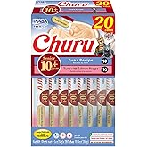 INABA Churu Senior Lickable Cat Treats, Tuna Variety, 20ct | Squeezable creamy puree, Senior formula, Brain & joint support, 
