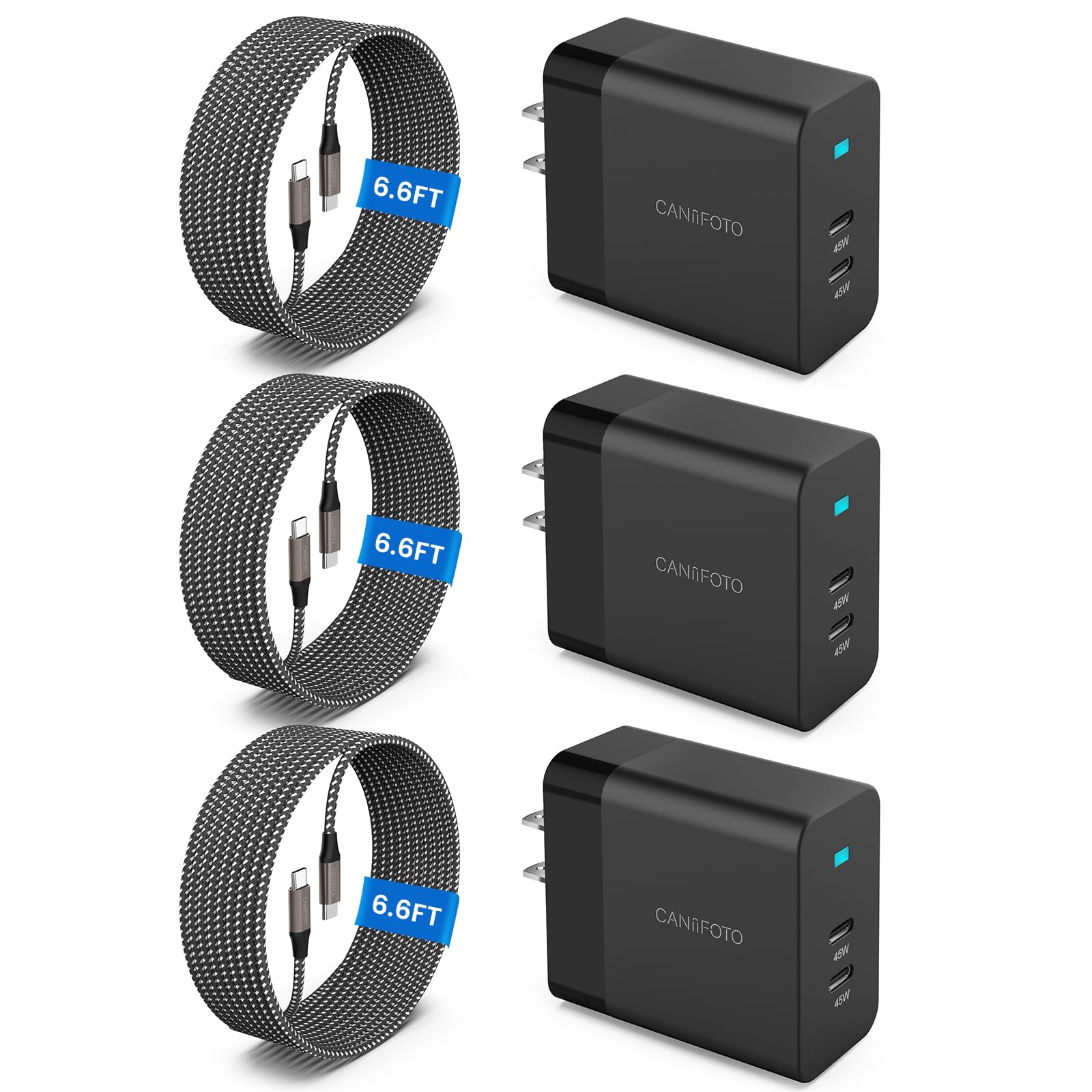 Photo 1 of *ONLY 2* 2Port 45W Super Fast Charger Type C, 3Pack 45W USB-C Charger Android Phone Charger Fast Charging for Samsung Galaxy S24 Ultra/S24+/S24/S23 Ultra/S23+/S22/S20/Note10+/Tab S9 with 3X 6.6ft Type C Cord