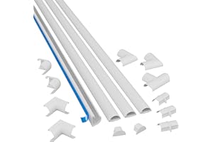 D-Line 13.12ft Cord Hider Kit, Patented Cable Cover, Hide Wires on Wall, Channel for TV Mount Cords, Raceway Wire Hiders, Paintable, Adhesive, Half Round, 4X 1.18in W x 0.59in H x 39in Lengths, White