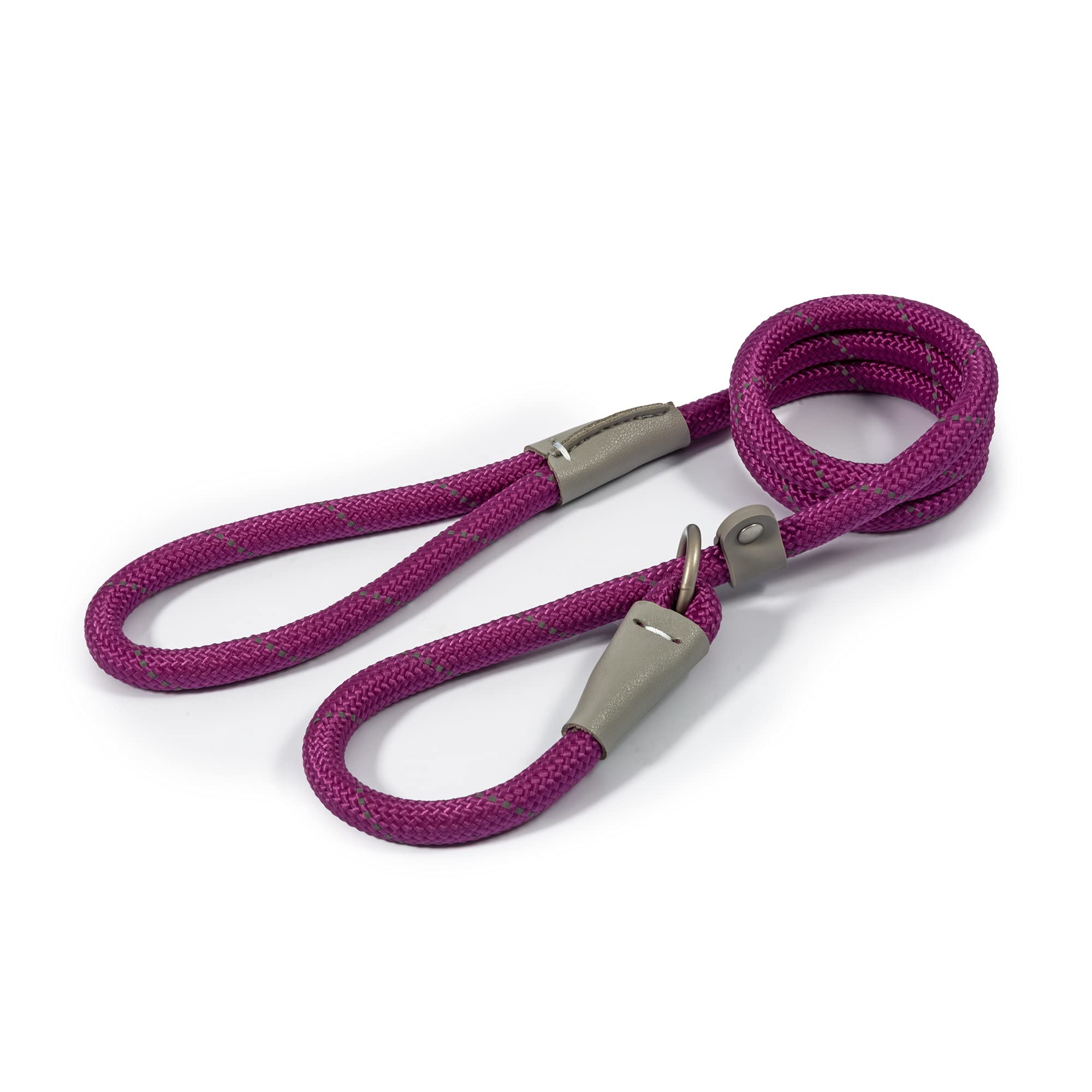 Ancol Viva Reflective Rope and Leather Slip Dog Lead - Purple - Lightweight Weatherproof Durable Puppy Training Accessory - 1.5m x 12mm