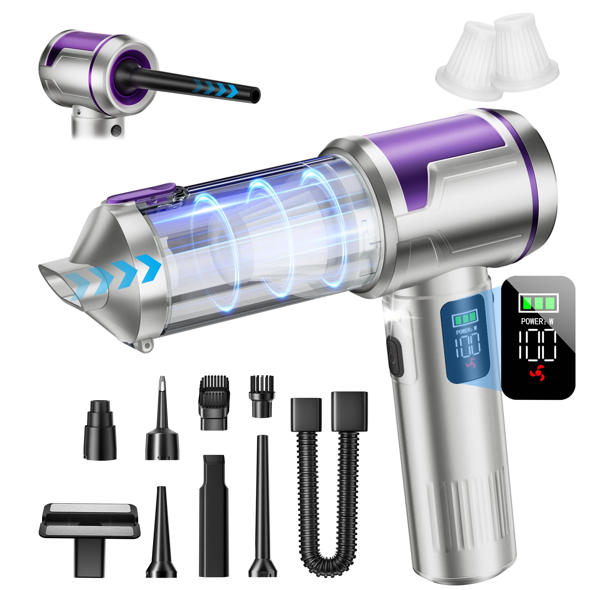 Photo 1 of *UNTESTED*
AOHPEGN Handheld Car Vacuum Portable Cordless, 22000Pa High-Power Suction Hand held Vacuum Cleaner & Air Duster for Car Cleaning, Home, Office, Pet Hair | Multi-Nozzle, Washable Filter, LED Light