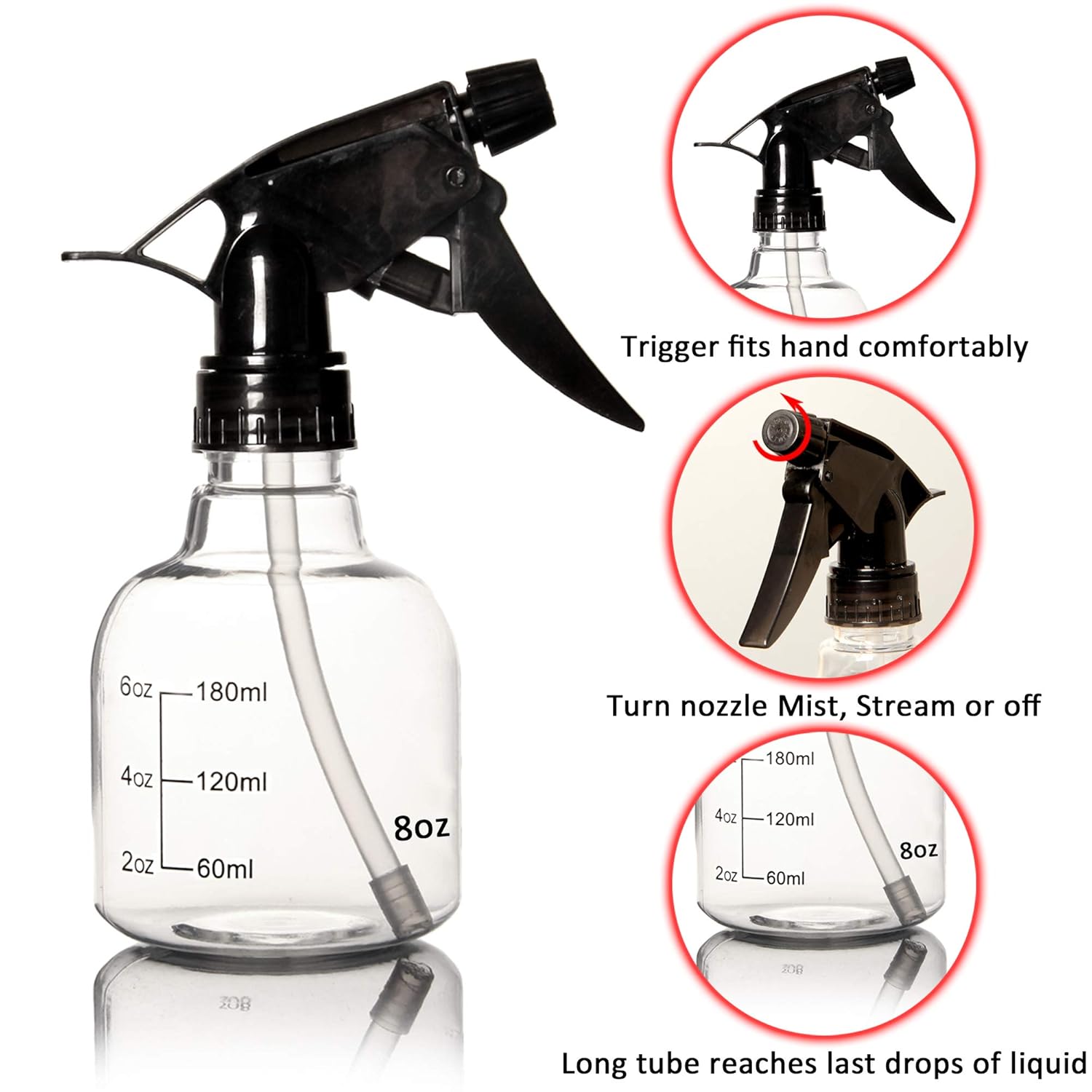 Youngever 6 Pack Empty Plastic Spray Bottles, Spray Bottles for Hair and Cleaning Solutions (8 Ounce) : Beauty
