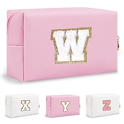 Small Travel Initial Preppy Makeup Bag, Chenille