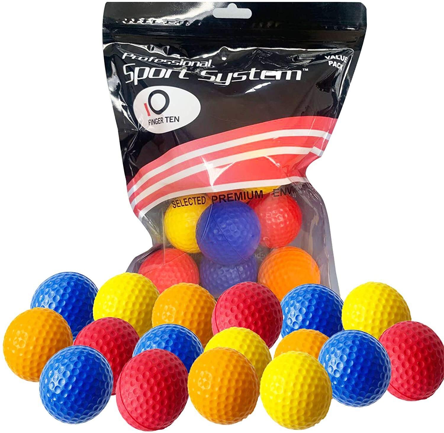 FINGER TEN Golf Practice Balls Elastic Foam Soft Value 12 Pcs, Golf Training Ball Spone Dimpled Exercise for Home Office Indoor Outdoor (Mixed Color, 12 Pack)