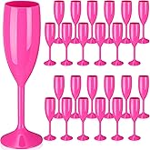 Maxcheck 24 Pcs Champagne Flutes Bulk Acrylic Toasting Drinking Flute Unbreakable Goblet Champagne Cups 6 oz Plastic Wine Glasses for Valentine's Day Wedding Bridal Shower Anniversary Party (Hot Pink)