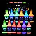 ARTME Glow in The Dark Paint, Glow Paint Set of 12 Bright Colors 30ml/1oz, Long Lasting Glow Fluorescent Perfect for Art Painting, DIY projects, Easter, Halloween, and Christmas Decorations