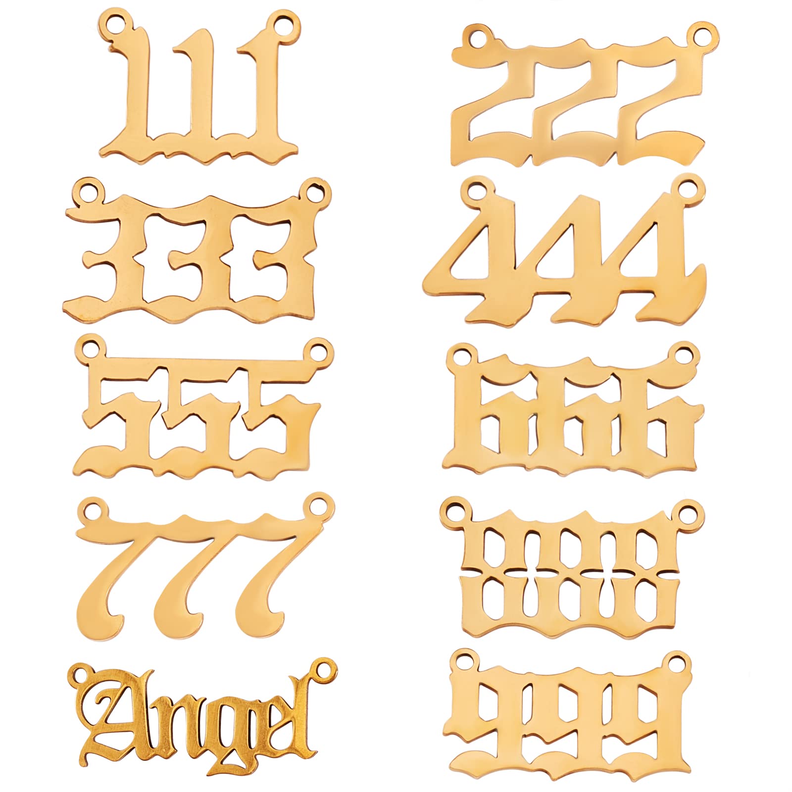 COGCHARGER 10pcs Angel Number Charms, Stainless Steel Pendants for Jewelry Making