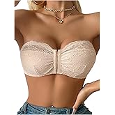 MakeMeChic Women's Floral Lace Bralette Strapless Bras Lingerie Front Closure Wireless Bra Underwear Tube Top