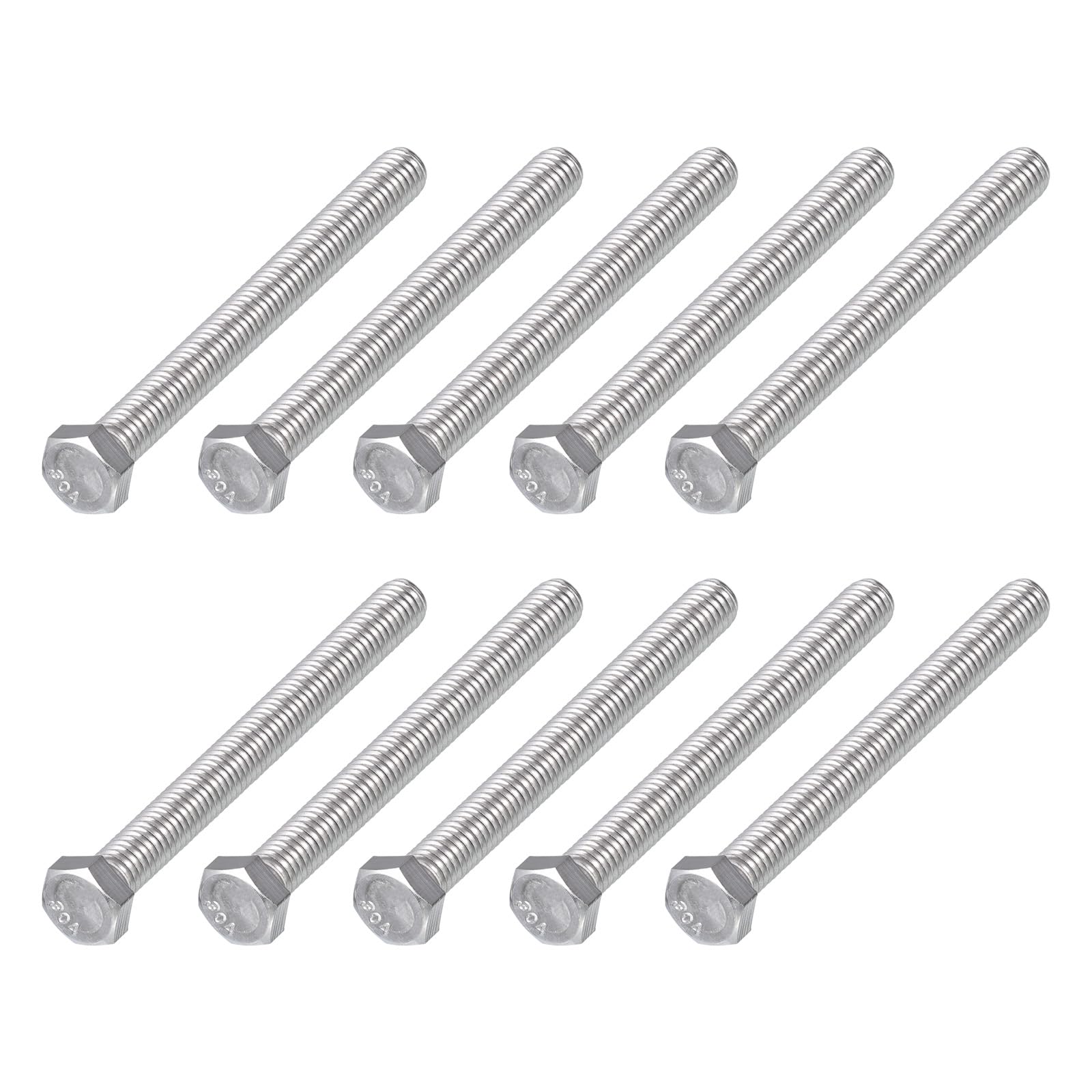 METALLIXITY Hex Head Bolts (3/8-16 x 3-3/4") 10Pcs, 304 Stainless Steel 18-8, Fully Threaded, External Hex Drive, Plain Finish, Hex Head Screw Bolt, Silver โ image 1
