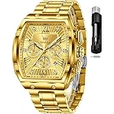 OLEVS Mens Watches Analog Quartz Chronograph Square Dress Watch for Man Stainless Steel or Leather Band Waterproof Luminous Date Male Watch