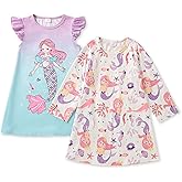 Mikrdoo 2Pcs Girls Nightgowns Kids Pajamas Flutter Sleeves Nightdress Nightie Dress Sleepwear for Toddler Little Girls