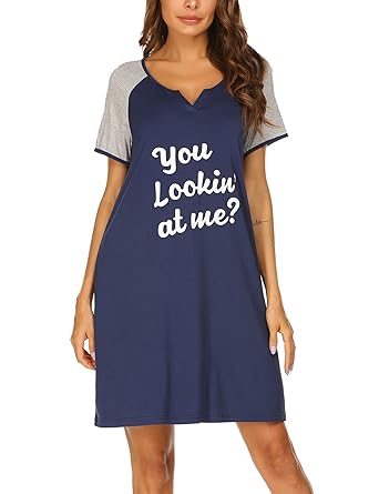 Balancora Nachthemd Damen Kurz Sommer Nachtwäsche Baumwolle Sleepshirt Kurzarm Sexy Schlafshirt Nachtkleid S-XXL
