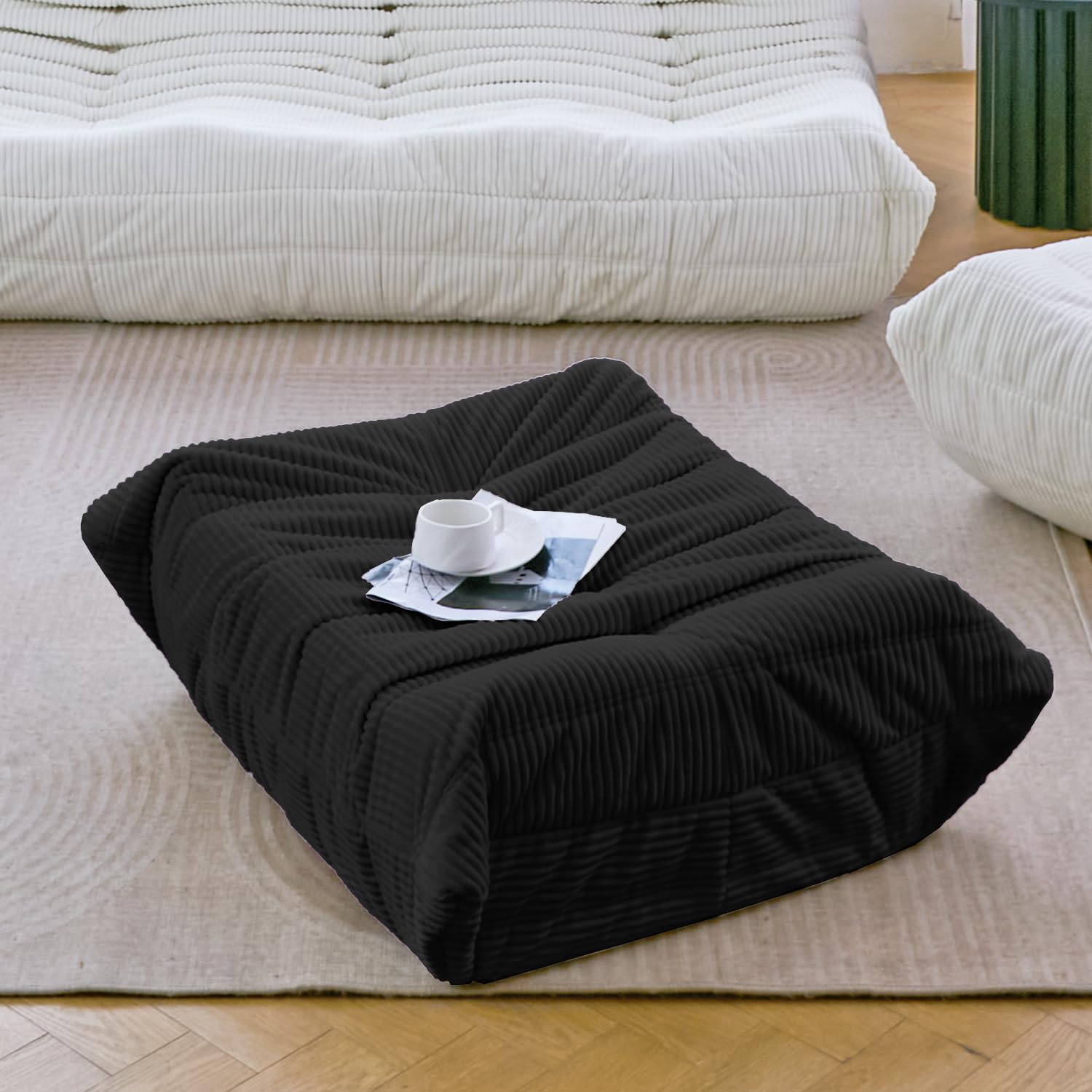 Photo 1 of N&V Fireside Ottoman, Soft Premium Corduroy, Foam Ottoman for Accent Chair, Living Room Bedroom (Black)