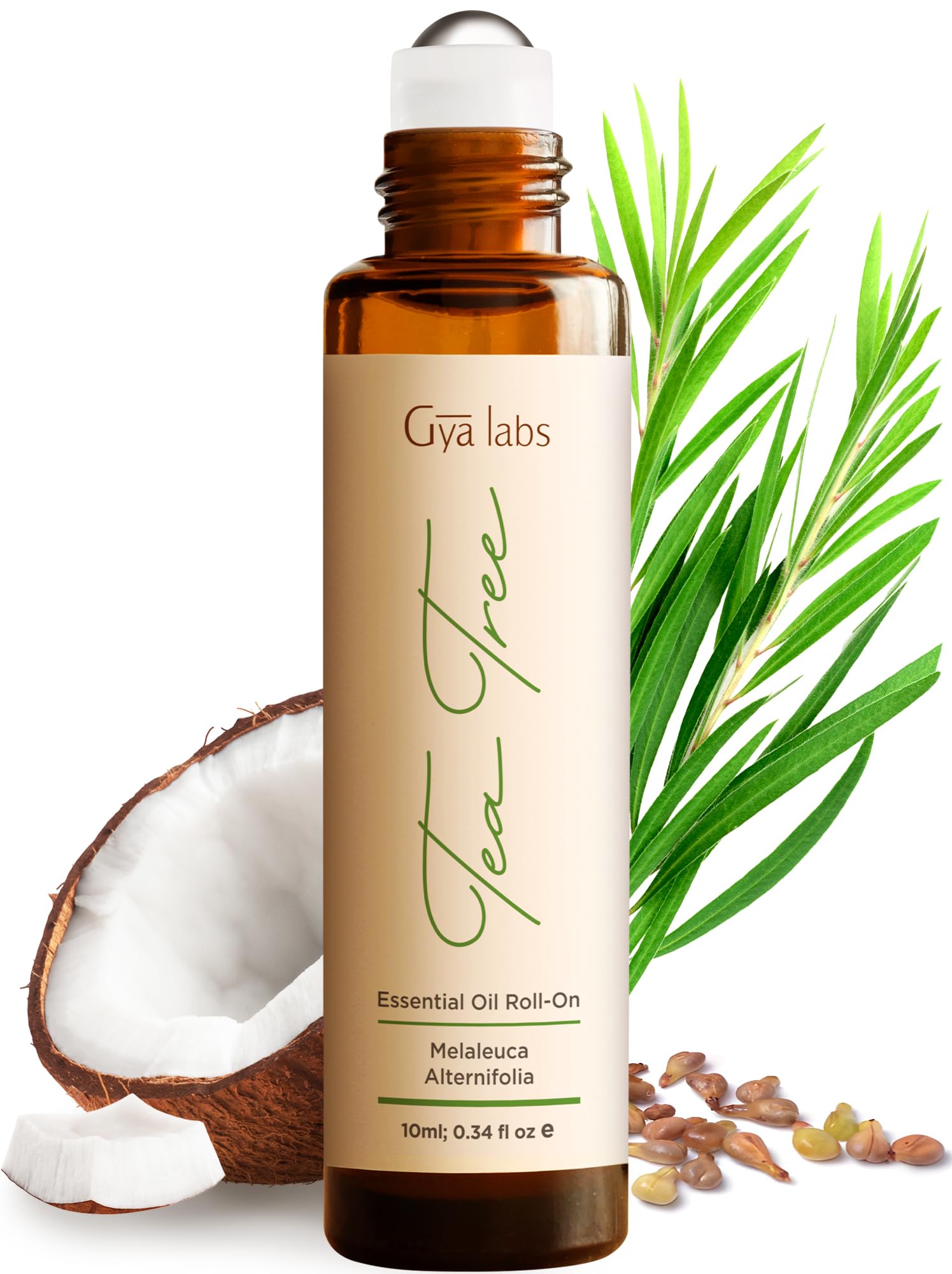 Gya Labs Tea Tree Essential Oil Roll on for Skin Face Nails, Made with 100% Pure and Natural Australian Melaleuca Tea Tree Oil, Natural Aromatherapy (10ml)