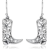 Sterling Silver Cowgirl Boot Earrings: Women Dangle Boot Earrings Country Western Style Jewelry Gifts for Cowgirl