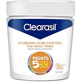 Clearasil Stubborn Acne Control 5in1 Daily Facial Cleansing Pads, with Salicylic Acid Acne Treatment Medicine, 90 Count