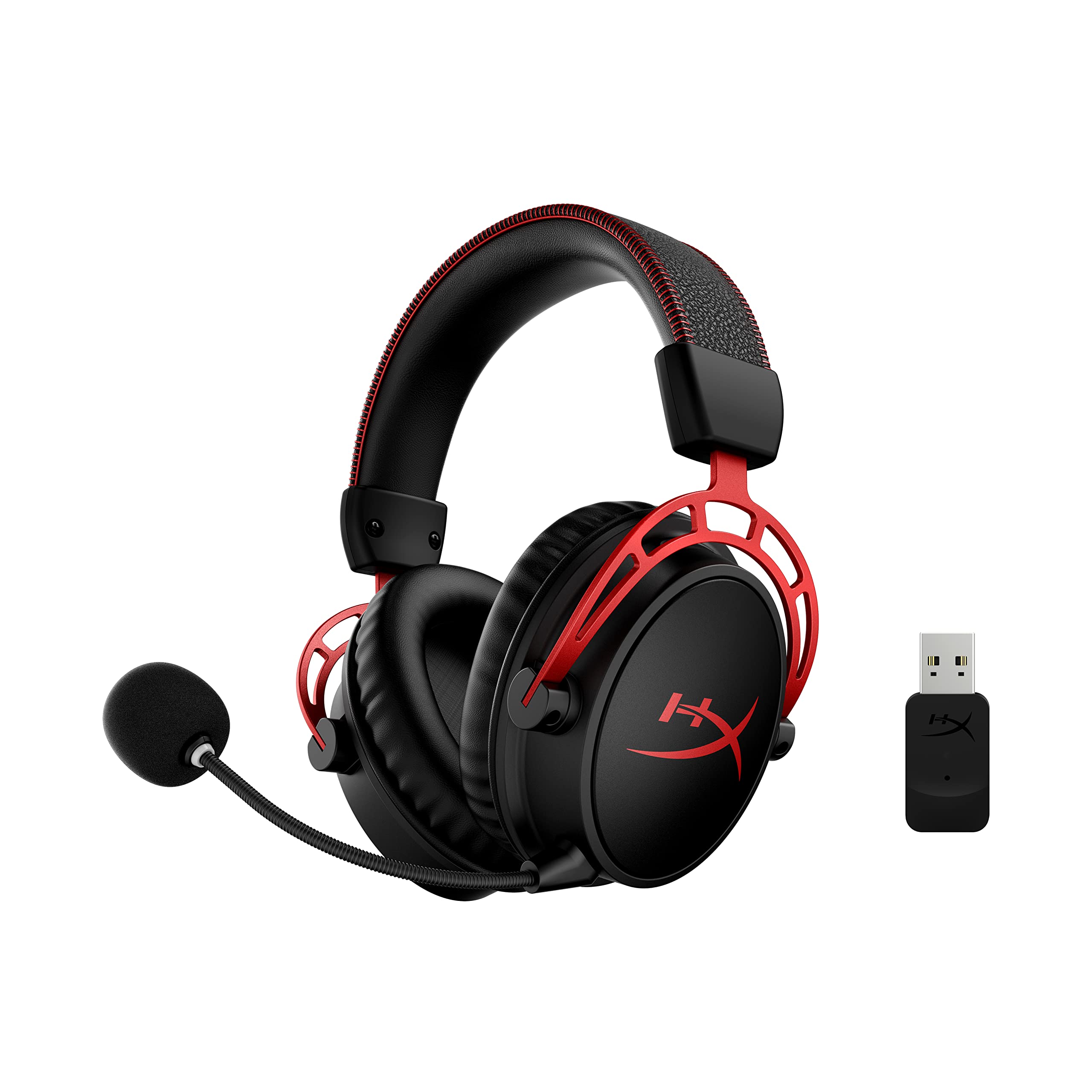 HyperX Cloud Alpha Wireless Gaming-Headset , 300h Akkulaufzeit, DTS Headphone mit 3D Audio, Dual Chamber Treiber, 2,4 GHz kabellos, Abnehmbares Mikrofon mit Geräuschunterdrückung, Schwarz-Rot 7