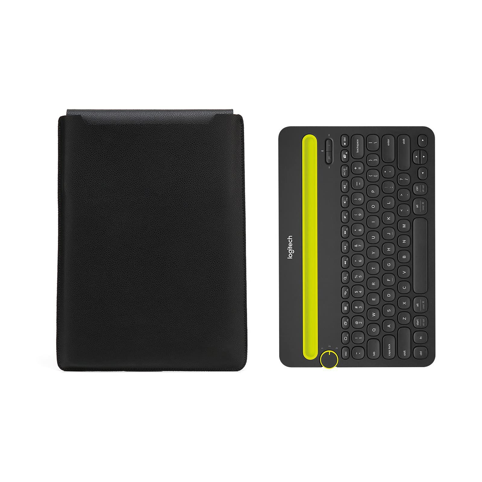 Hosoncovy PU Leather Keyboard Sleeve Case Storage Bag Dustproof Protective Case for Logitech K480 Keyboard / 13.3 Inch Laptop (Black)