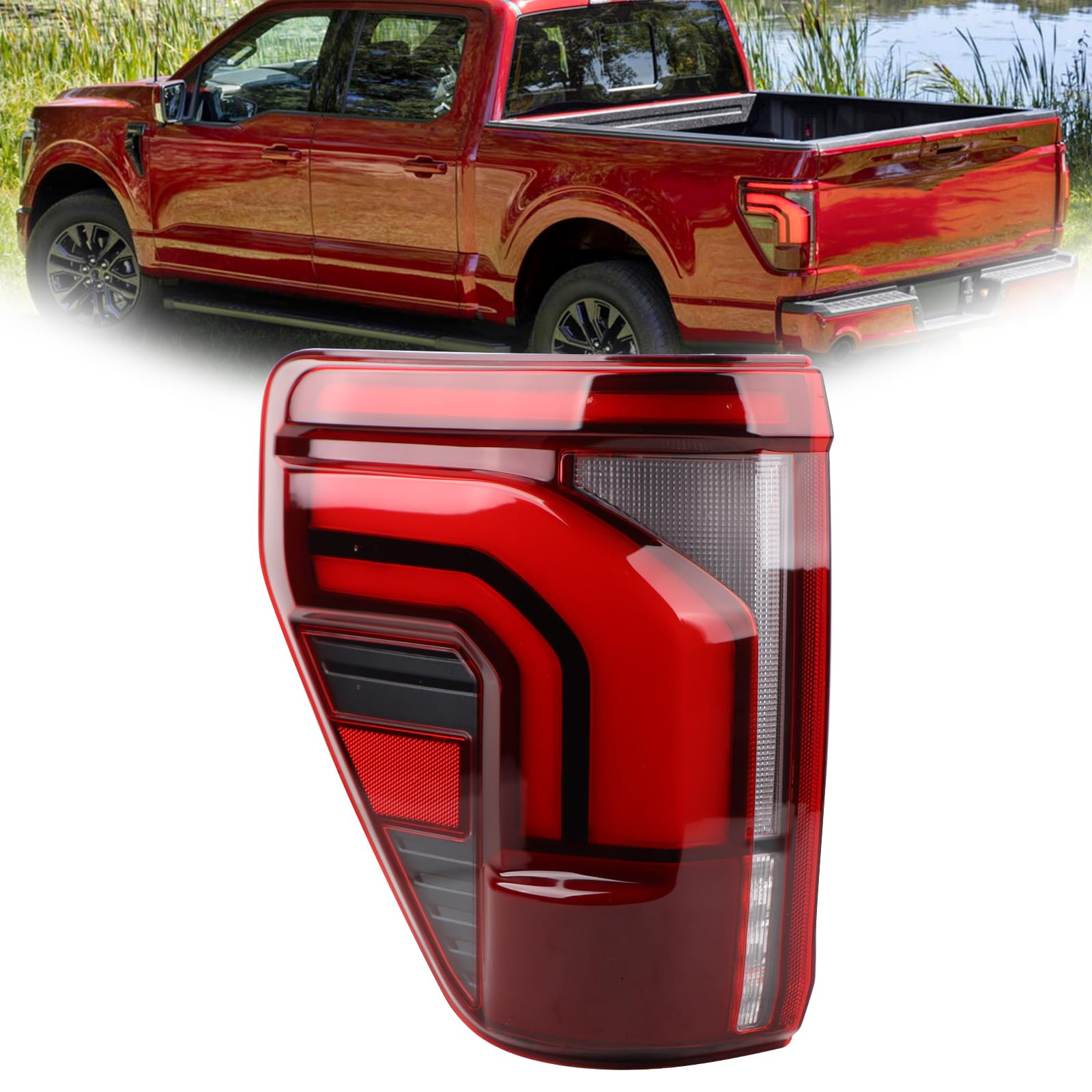 Photo 1 of LH 10-PINS LED Tail Light Assembly Compatible With 2024-2025 Ford F150 Lariat/King Ranch/Platinum/Raptor Sequential Rear Tail Lamp W/Blind Spot (Module Not Include) Left Driver Side RL34-13B505-CA