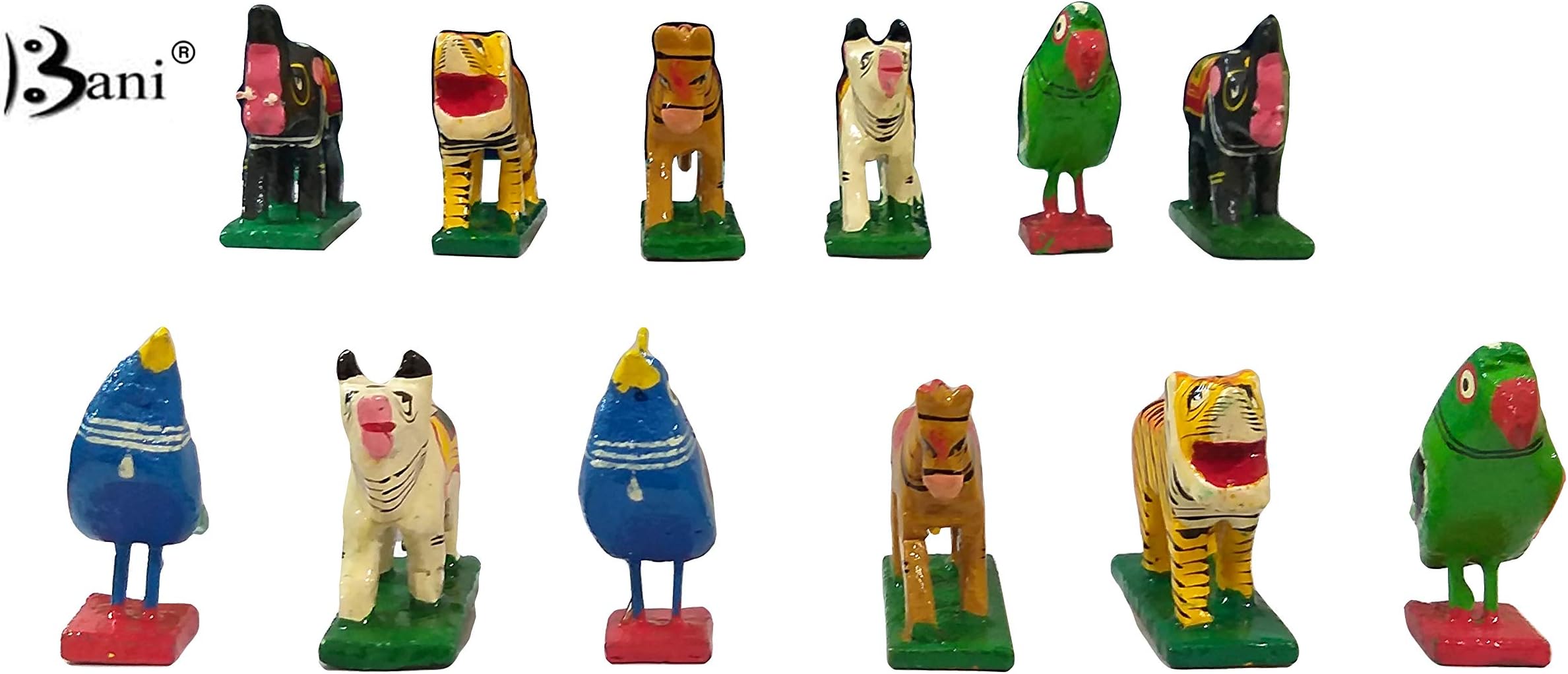 BANI Wood Mix Animals and Birds Toy Cum Table for Kids (Multicolour) - 12 Pieces