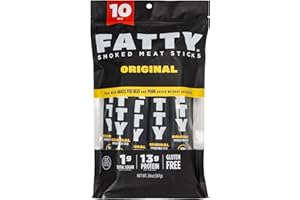 AMERICAN MADE SWEETWOOD SMOKEHOUSE FATTY Meat Sticks, Grass-Fed Beef, High Protein Snack, Camping, Sports, Road Trip, Low Carb, Gluten Free, MSG Free, Nitrate Free, Original Flavor, 2 Ounce (Pack of 10)
