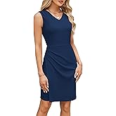 GRACE KARIN Women Wear to Work Sleeveless V-Neck Ruched Bodycon Wrap Office Party Cocktail Pencil Dresses