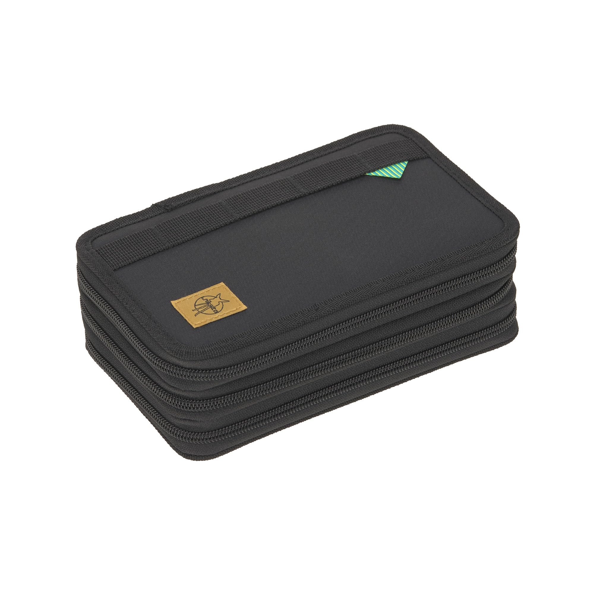 LÄSSIG Pencil Case Filled 20 Pieces/School Triple Pencil Case Unique, Black, Standard Size