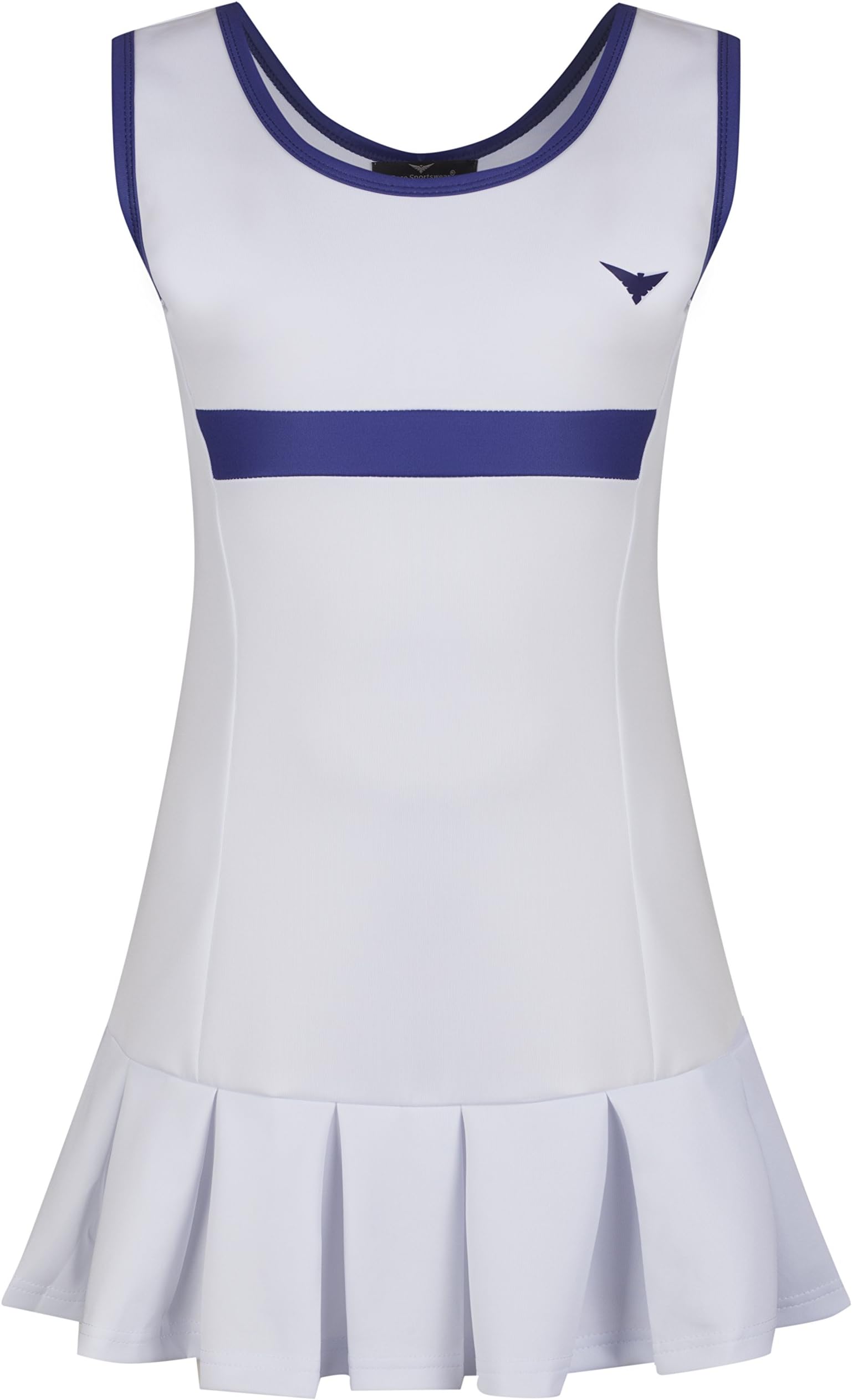 Girls White and Blue Pleated Tennis Dress Junior Netball Dress/Sportswear