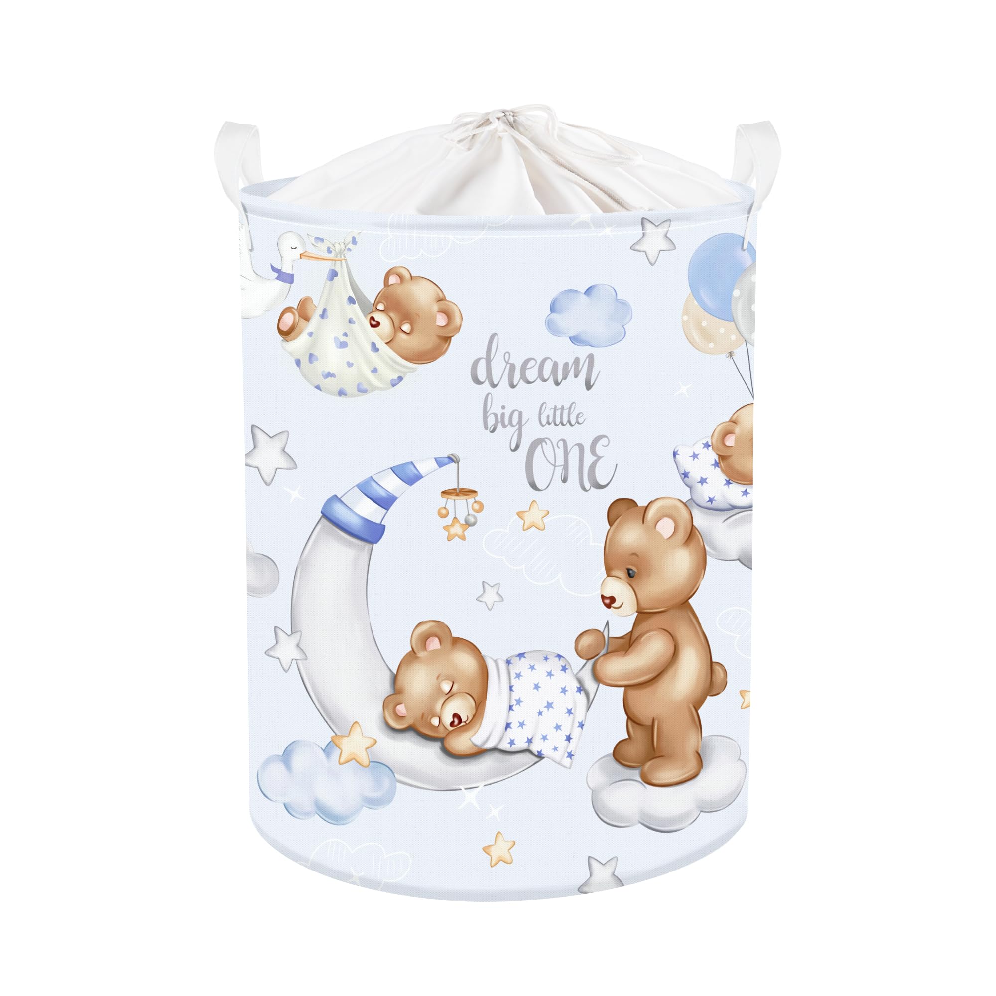Clastyle Sleeping Animal Baby Laundry Hamper Collapsible Clothes Kids Storage Basket Waterproof Boys Girls Toy Box for Nursery Room, Bear, 36x45 cm