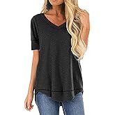 JomeDesign Summer Tops for Women Short Sleeve Shirts V Neck Tshirts Casual Tunic Tops