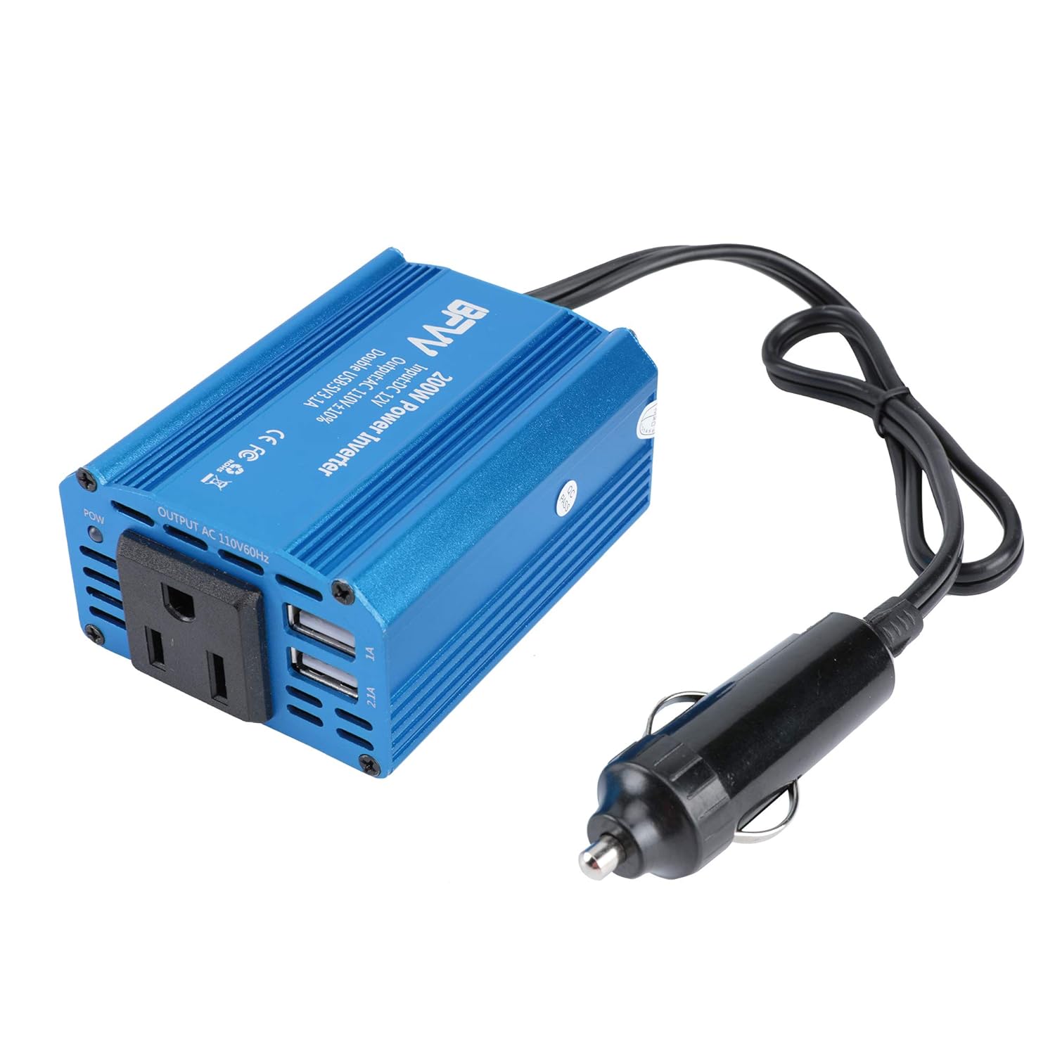 BFVV 200W Power Inverter DC 12V to AC 110V Car Inverter with 3.1A Dual USB Car Charger (Blue)