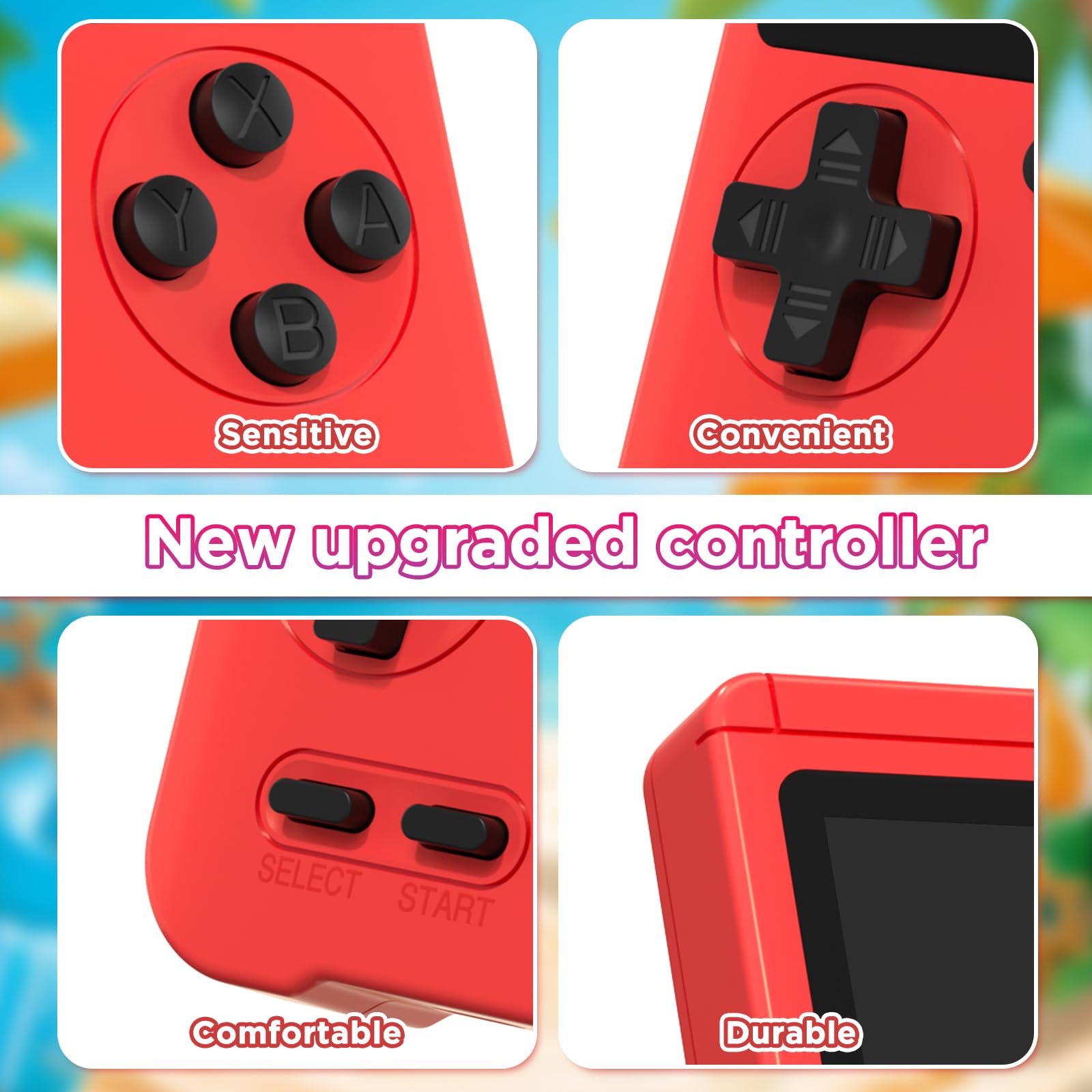 Handheld Games Console, Built-in 500 Video Games, Portable Video Gaming Player with 3.0 Inch lPS Screen，Rechargeable Portable Electronic Gaming System, Pocket Mini Arcade, Red