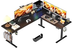 WALKINGDESK 75x61 Inches Reversible L Shaped Standing Desk Height Adjustable with Cup Holder, Electric Corner Computer Workstation for Home Office, Ergonomic Sit Stand up Gaming Desk, Black