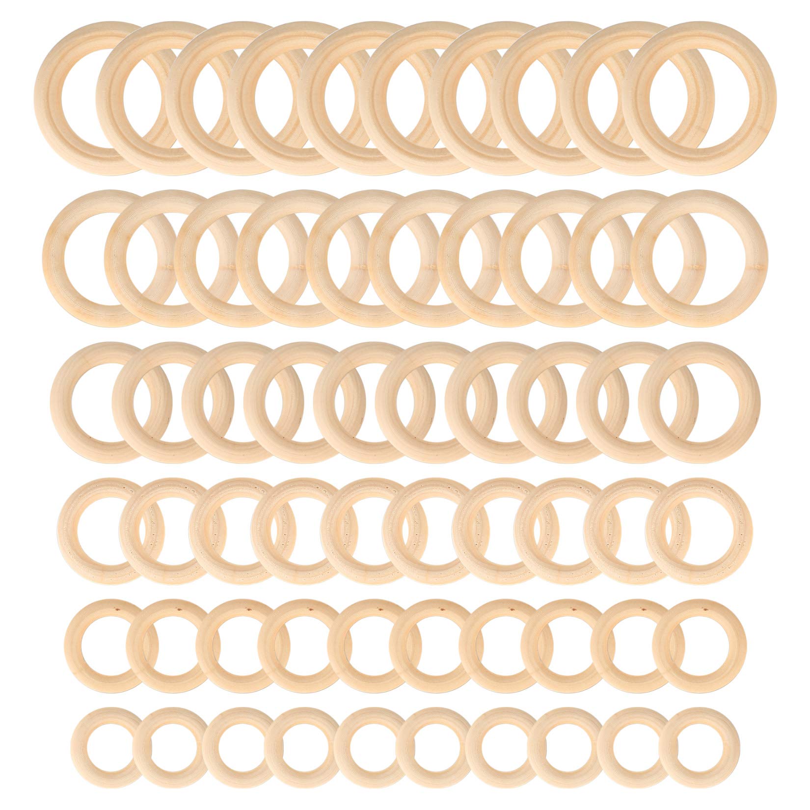 Xiaheipi 60 Pcs Wooden Rings, Natural Wooden Hoops, Smooth Unfinished Wood Macrame Rings, Wood Loop Ring for Jewellery Making Supplies, Craft, Pendant, DIY Connectors(3/3.5/4/4.5/5/5.5 CM)