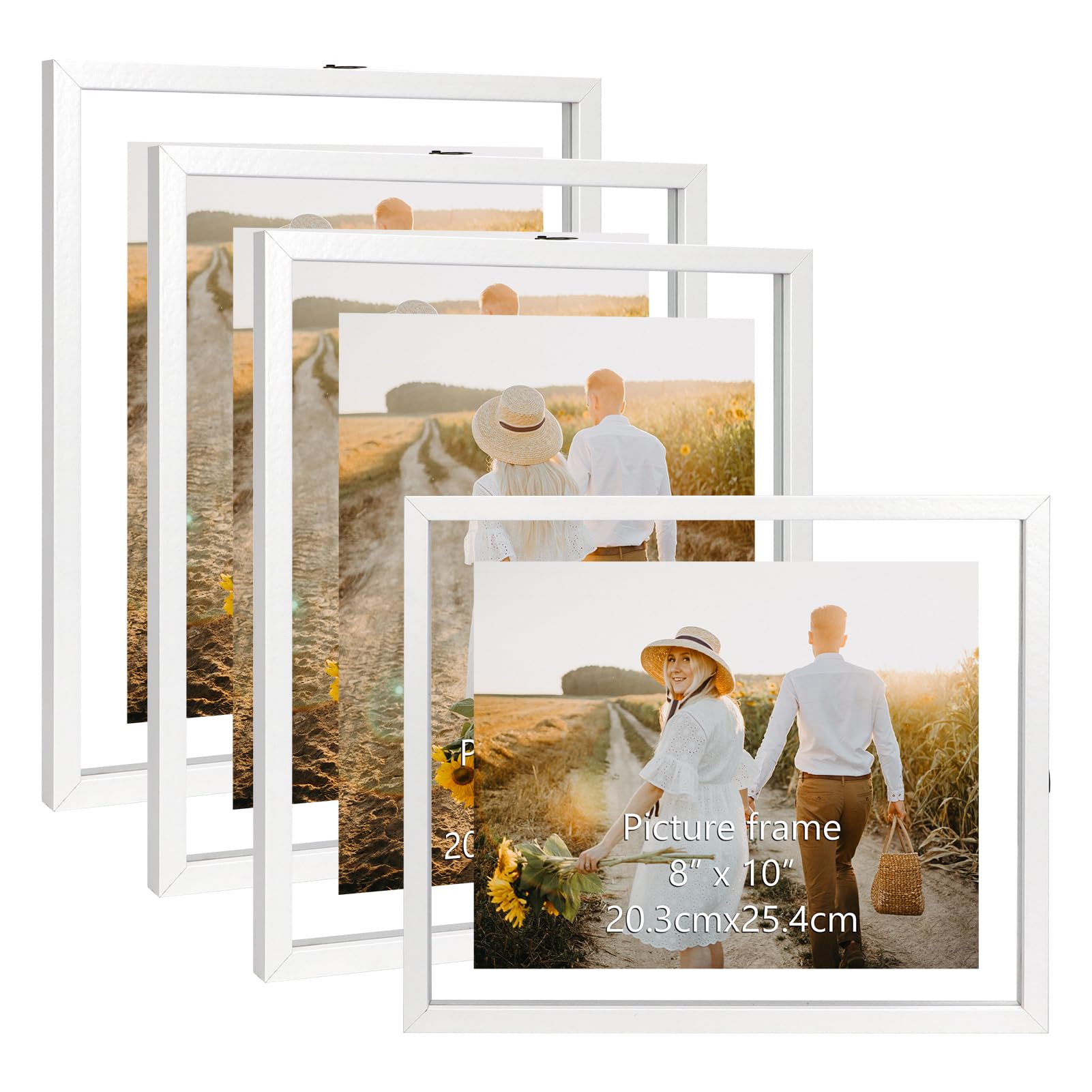 Photo 1 of WIFTREY 8x10 Floating Picture Frames Set of 4, White Rustic Picture Frame 8 x 10 for Wall Hanging, Double Glass Photo Frame Float Display any Size up to 10x12